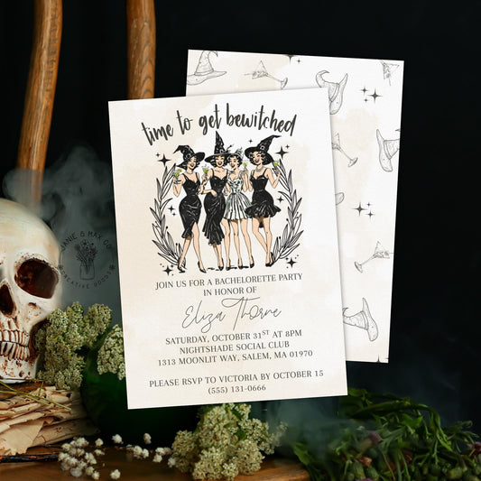 Editable Witch Bachelorette Invitation – Halloween Girls Night Digital Download