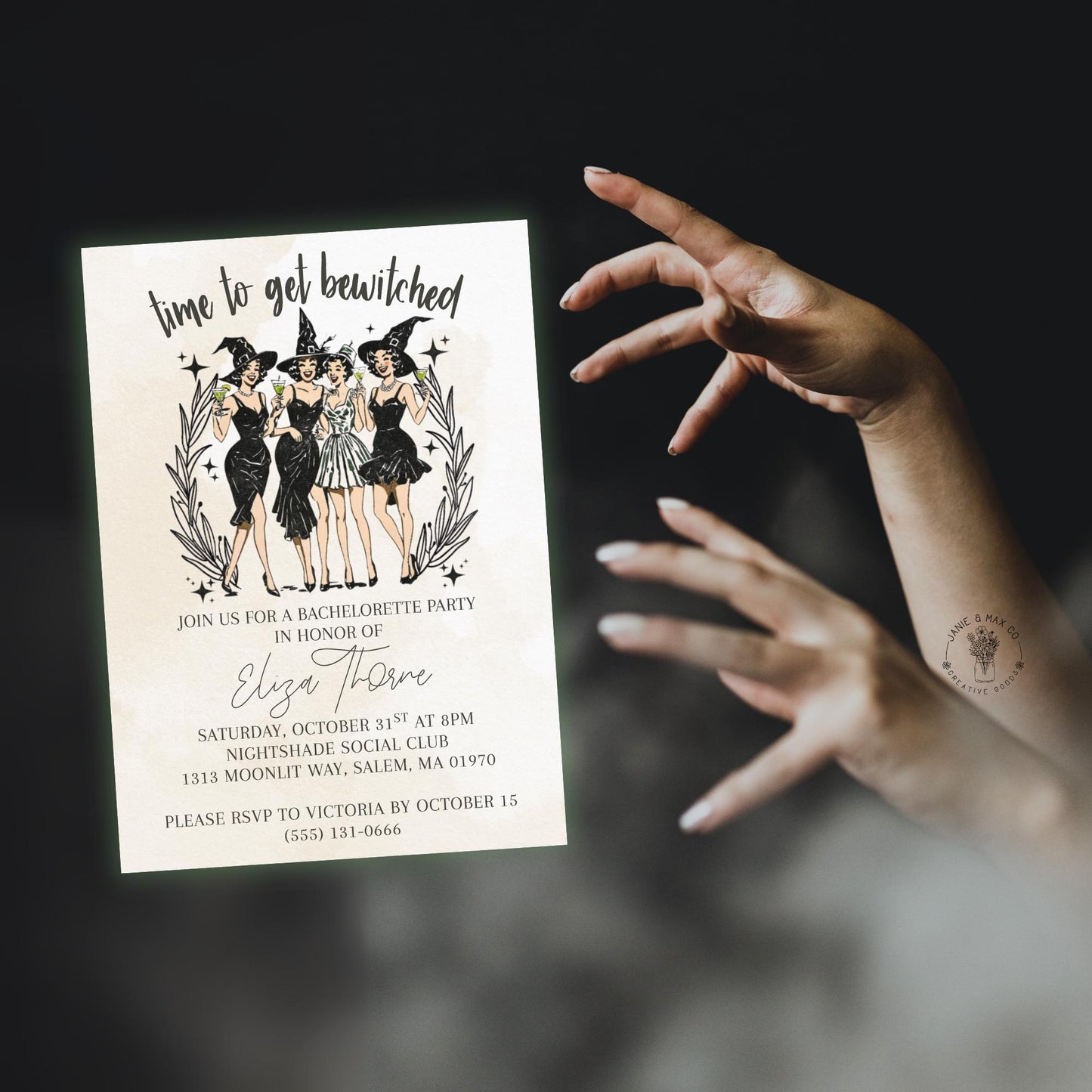 Editable Witch Bachelorette Invitation – Halloween Girls Night Digital Download