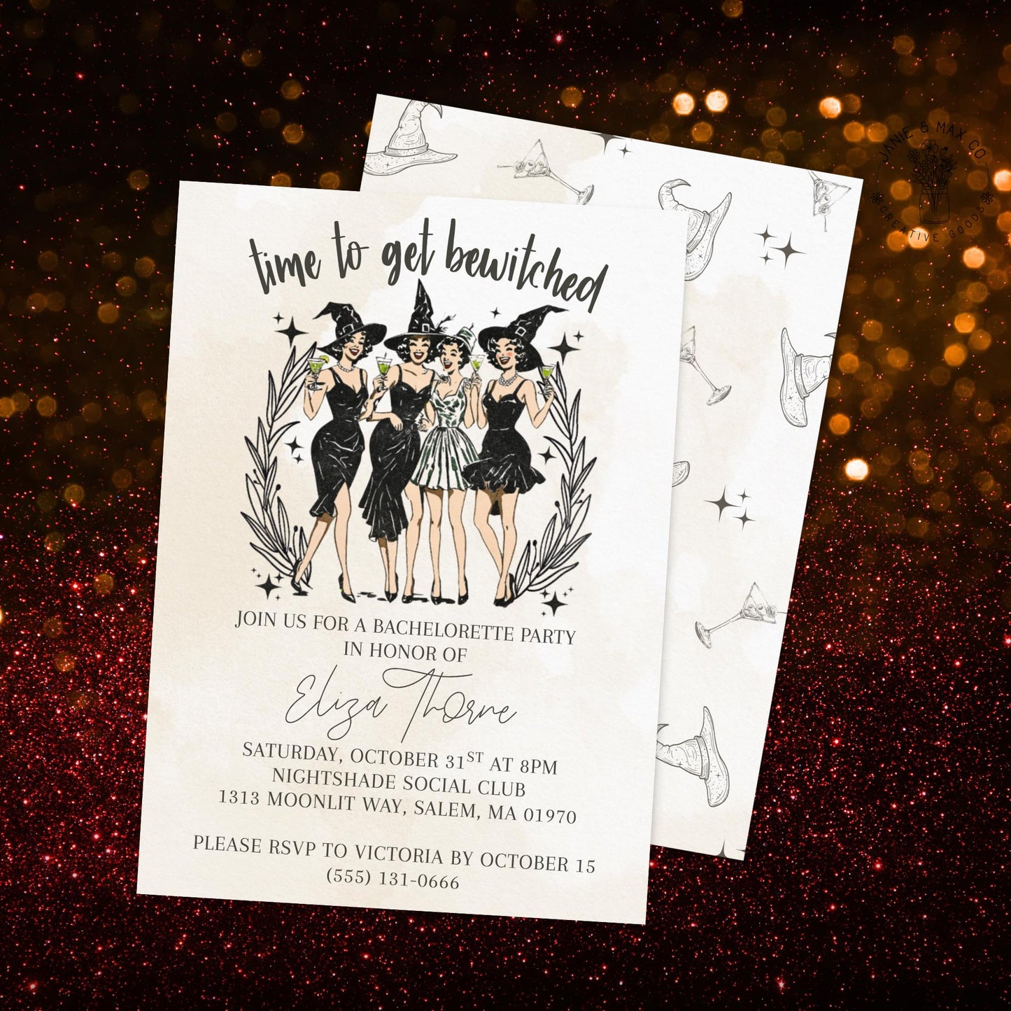 Editable Witch Bachelorette Invitation – Halloween Girls Night Digital Download