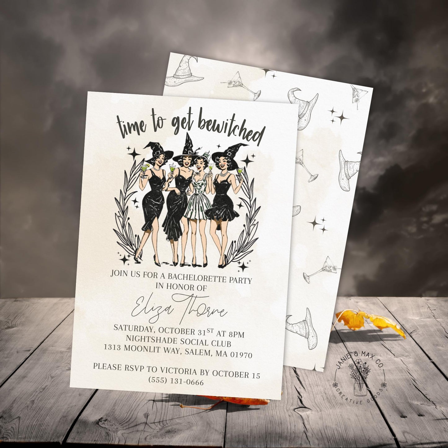 Editable Witch Bachelorette Invitation – Halloween Girls Night Digital Download