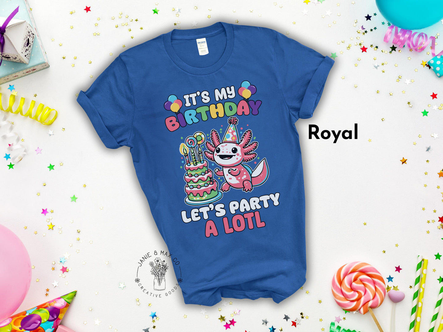 Axolotl Birthday Party Shirt for Kids - Cute Animal Tee - Let's Celebrate Funny Youth Gildan Top