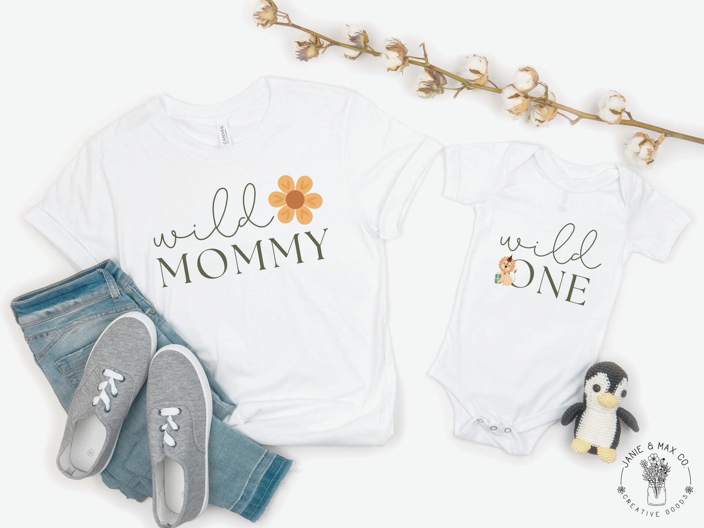 Wild Mommy T-Shirt | Matching First Birthday Shirt for Mom | Gildan 5000 Unisex Tee | Safari Jungle Theme Outfit | Floral Design