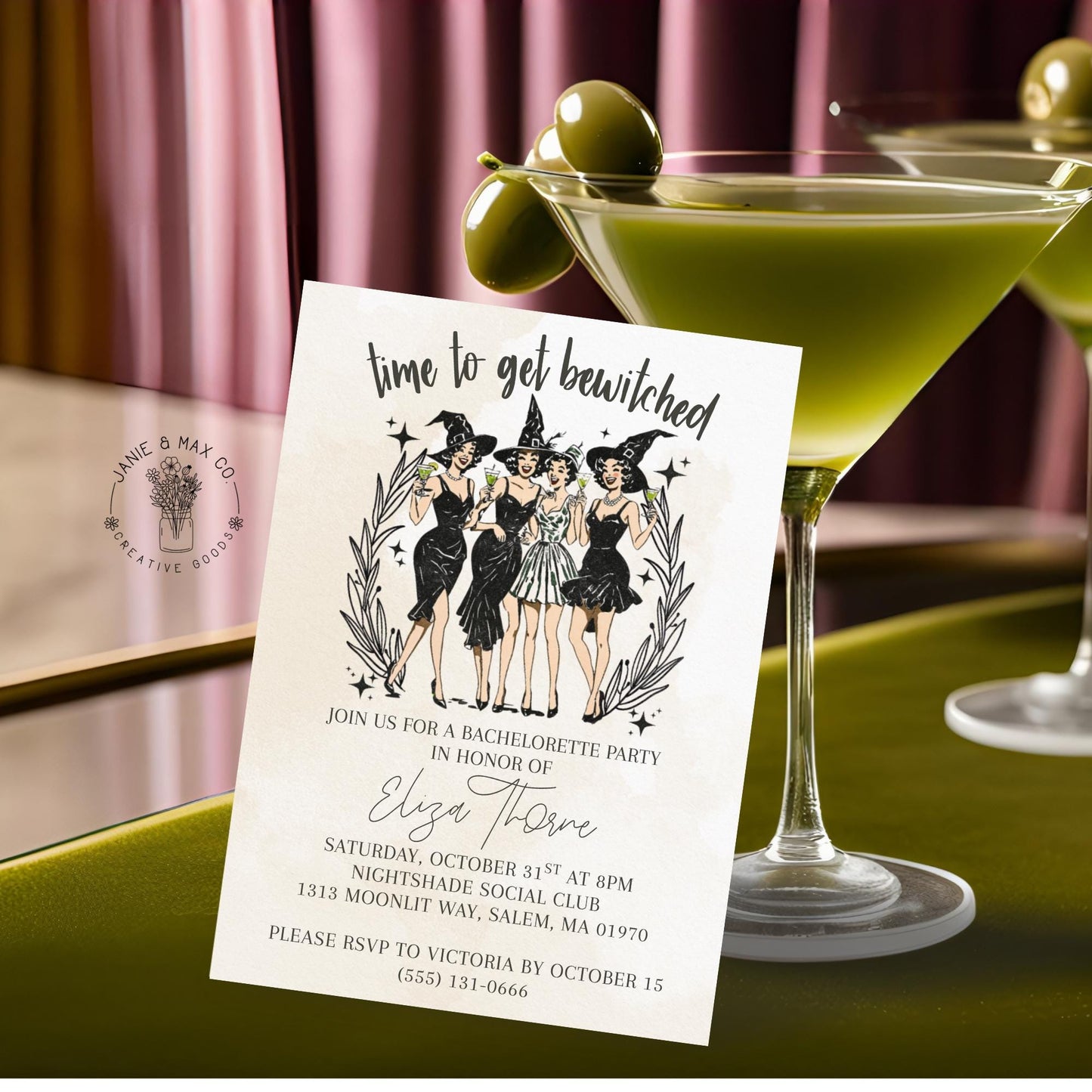 Editable Witch Bachelorette Invitation – Halloween Girls Night Digital Download