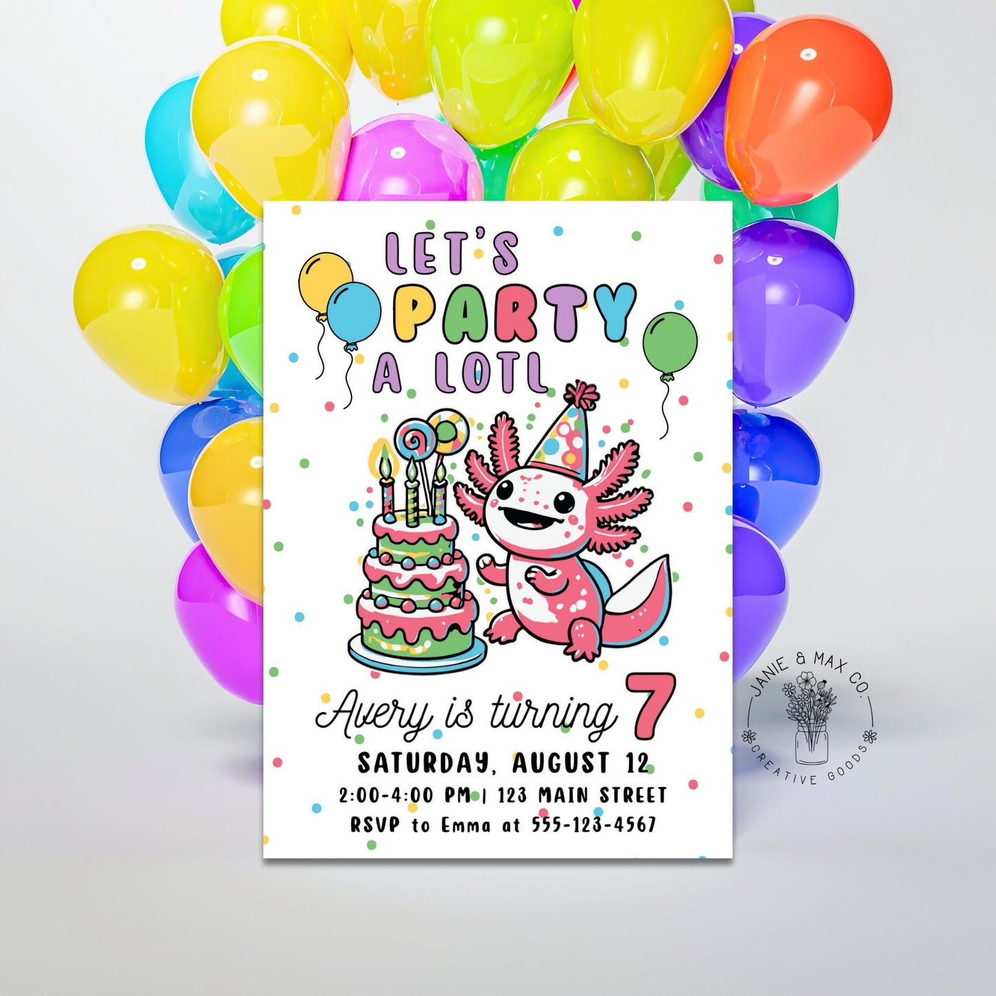 Axolotl Birthday Party Printable Bundle