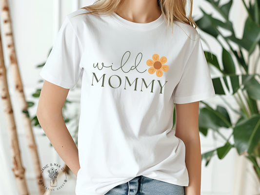 Wild Mommy T-Shirt | Matching First Birthday Shirt for Mom | Gildan 5000 Unisex Tee | Safari Jungle Theme Outfit | Floral Design