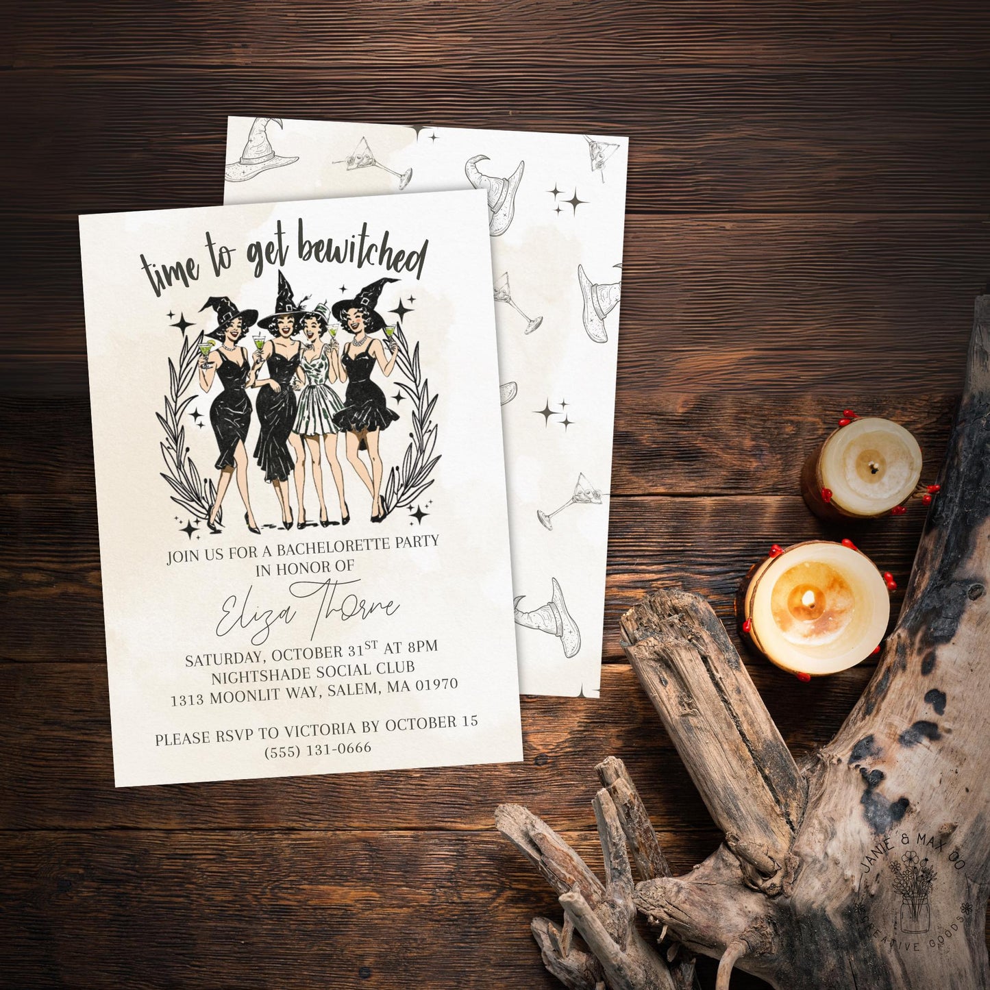 Editable Witch Bachelorette Invitation – Halloween Girls Night Digital Download